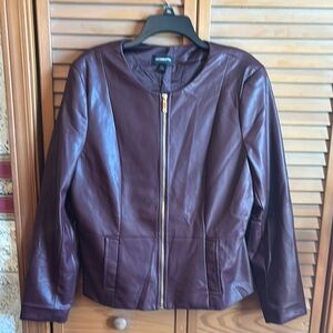 Liz Claiborne Burgundy Faux Leather Jacket Streamlined Silhouette